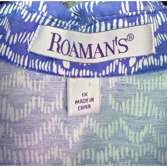 Roaman’s Button Front Blouse 1X Blue White Abstract Print Long Sleeve Plus Size - Picture 6 of 8